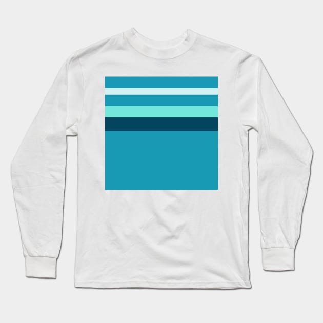 An extraordinary harmony of Water, Sky Blue (Crayola), Water Blue and Midnight Green (Eagle Green) stripes. Long Sleeve T-Shirt by Sociable Stripes